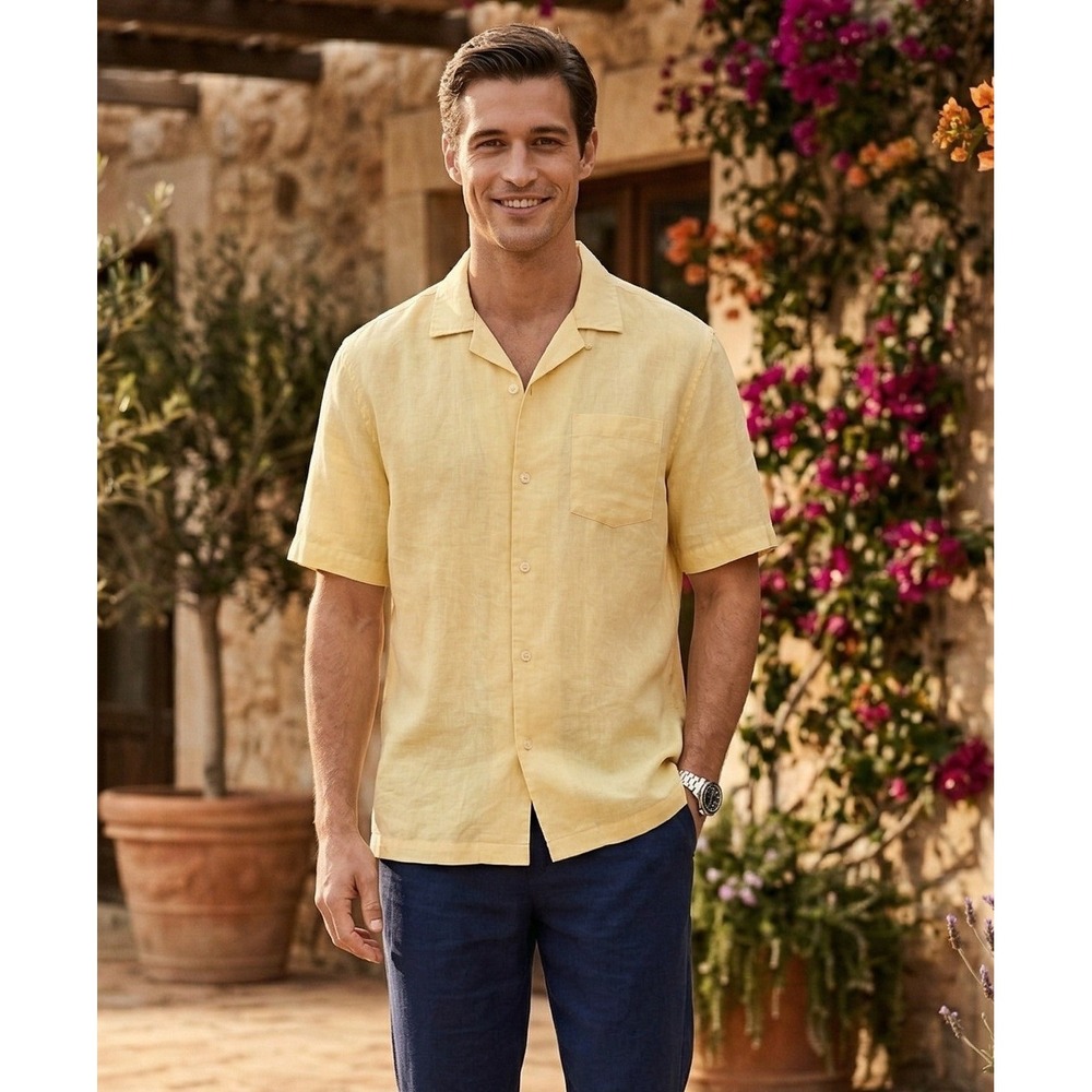 Polo Ralph Lauren Short Sleeve Button Down Shirt Men's XL Yellow Logo Preppy
